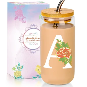 16Oz Initial Glass Cup with Lid and Straw Personalized Color-Changing 16Oz Initial Glass Cup with Lid and Straw Personalized Color-Changing