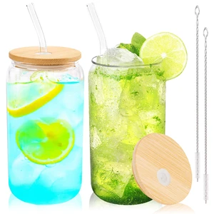 Joyclub 2 Set 16oz Glass Cups with Bamboo Lids and Straws Reusable Iced Coffee Beer Can Drinking Jars for Smoothie Whiskey Boba Soda Tea Gift Joyclub 2 Set 16oz Glass Cups with Bamboo Lids and Straws Reusable Iced Coffee Beer Can Drinking Jars for Smoothie Whiskey Boba Soda Tea Gift