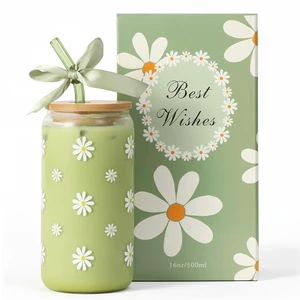 Matcha Glass Daisy Coffee Cup Birthday Gift for Women Matcha Glass Daisy Coffee Cup Birthday Gift for Women