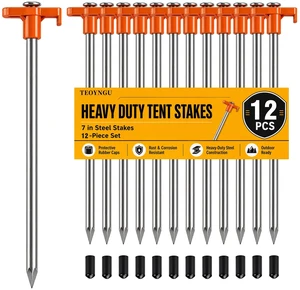 12-Pack 7.1-Inch Heavy Duty Rust-Resistant Metal Tent Stakes with Orange Rubber Protective Sleeves for Tarps, Canopies, Garden Use 12-Pack 7.1-Inch Heavy Duty Rust-Resistant Metal Tent Stakes with Orange Rubber Protective Sleeves for Tarps, Canopies, Garden Use