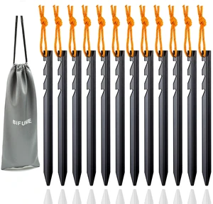 Aluminum Alloy Tent Stakes 12-Pack with Reflective Pull Ropes, Lightweight Ground Pegs for Camping Tents Hammocks Aluminum Alloy Tent Stakes 12-Pack with Reflective Pull Ropes, Lightweight Ground Pegs for Camping Tents Hammocks