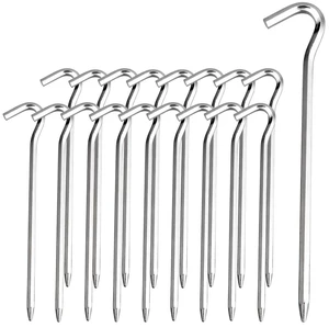 Aluminium Tent Pegs with Hook, 7-Inch Hexagon Rod Stakes for Camping Tent and Canopies Aluminium Tent Pegs with Hook, 7-Inch Hexagon Rod Stakes for Camping Tent and Canopies