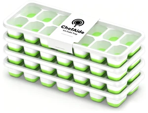 ChefAide 4 Pack Silicone Ice Cube Trays with Lid for Freezer ChefAide 4 Pack Silicone Ice Cube Trays with Lid for Freezer