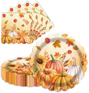 40 Pcs Fall Pumpkin Dessert Plates and Napkins Set for 20 40 Pcs Fall Pumpkin Dessert Plates and Napkins Set for 20