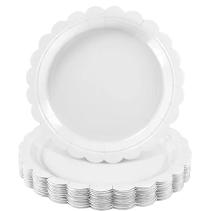 NatNarr 30 Pcs 9" White Scalloped Paper Dinner Dessert Plates NatNarr 30 Pcs 9" White Scalloped Paper Dinner Dessert Plates