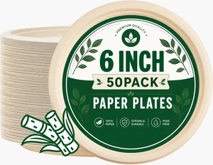 6 Inch 50 Pack Disposable Heavy Duty Bagasse Paper Plates 6 Inch 50 Pack Disposable Heavy Duty Bagasse Paper Plates