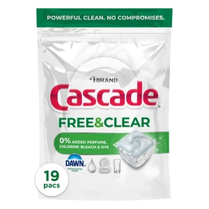 Cascade Free & Clear Unscented Dishwasher Pods, 19 Count Cascade Free & Clear Unscented Dishwasher Pods, 19 Count