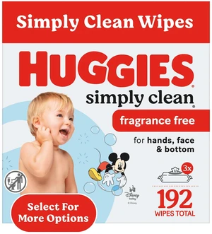 Huggies Simply Clean Unscented Baby Wipes, 192 Count, 3 Flip-Top Packs Huggies Simply Clean Unscented Baby Wipes, 192 Count, 3 Flip-Top Packs