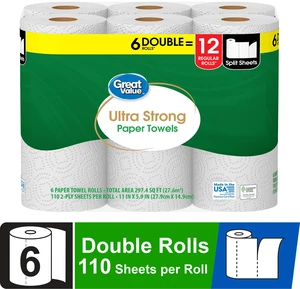 Great Value Ultra Strong Paper Towels, 6 Double Rolls Great Value Ultra Strong Paper Towels, 6 Double Rolls