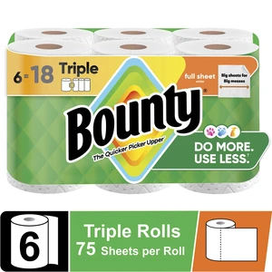 Bounty Paper Towels Full Sheet White, 6 Triple Rolls, 75 Sheets per Roll Bounty Paper Towels Full Sheet White, 6 Triple Rolls, 75 Sheets per Roll