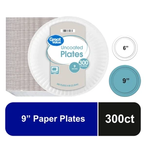 Great Value Uncoated Paper Plates, 9in, 300 Count Great Value Uncoated Paper Plates, 9in, 300 Count