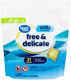 Great Value Free & Delicate Ultra Laundry Detergent Pods, Unscented, 31 Count Great Value Free & Delicate Ultra Laundry Detergent Pods, Unscented, 31 Count