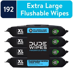 DUDE Wipes Flushable XL Wet Wipes, Unscented, 48 Count, 4 Pack DUDE Wipes Flushable XL Wet Wipes, Unscented, 48 Count, 4 Pack