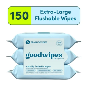 Goodwipes Flushable Butt Wipes, Fragrance-Free, 3 Pack, 150 Total XL Wipes Goodwipes Flushable Butt Wipes, Fragrance-Free, 3 Pack, 150 Total XL Wipes