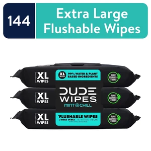 DUDE Flushable Wipes, Extra Large Mint Chill Wet Wipes, 48 Count, 3 Pack (144 Total) DUDE Flushable Wipes, Extra Large Mint Chill Wet Wipes, 48 Count, 3 Pack (144 Total)