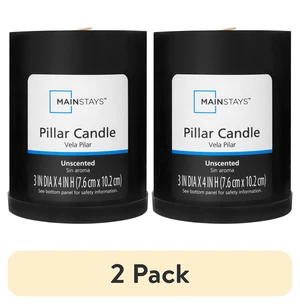 Mainstays 2-Pack Unscented Decorative Pillar Candle, Black, 3in x 4in Mainstays 2-Pack Unscented Decorative Pillar Candle, Black, 3in x 4in