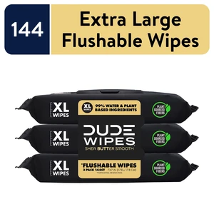 DUDE Wipes XL Flushable Wet Wipes, Shea Butter Smooth, 144 Count DUDE Wipes XL Flushable Wet Wipes, Shea Butter Smooth, 144 Count