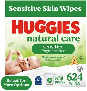 Huggies Natural Care Sensitive Fragrance-Free Baby Wipes, 3 Packs (624 Wipes) Huggies Natural Care Sensitive Fragrance-Free Baby Wipes, 3 Packs (624 Wipes)