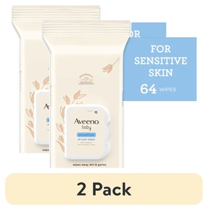 Aveeno Baby All Over Baby Wipes (2 Pack), 64Ct, for Sensitive Skin with Oat and Aloe, Alcohol Free and Unscented Aveeno Baby All Over Baby Wipes (2 Pack), 64Ct, for Sensitive Skin with Oat and Aloe, Alcohol Free and Unscented