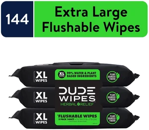 DUDE Wipes Flushable XL Wet Wipes, Herbal Relief, 144 Count for Home Use DUDE Wipes Flushable XL Wet Wipes, Herbal Relief, 144 Count for Home Use