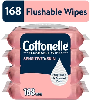 Cottonelle Fragrance Free Flushable Wet Wipes, 4 Flip-Top Packs Cottonelle Fragrance Free Flushable Wet Wipes, 4 Flip-Top Packs