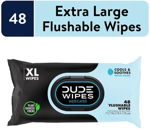 DUDE Wipes XL Medicated Flushable Wipes, Unscented, 48 Count, for Hemorrhoid Relief DUDE Wipes XL Medicated Flushable Wipes, Unscented, 48 Count, for Hemorrhoid Relief