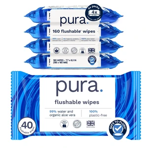 Pura Flushable Fragrance-Free Allergy UK Certified Toilet Wipes, 160 Count Pura Flushable Fragrance-Free Allergy UK Certified Toilet Wipes, 160 Count