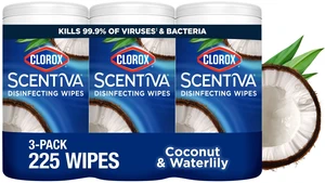 Clorox Scentiva Bleach Free Coconut and Waterlily Cleaning Wipes, 225 Count, 3 Pack Clorox Scentiva Bleach Free Coconut and Waterlily Cleaning Wipes, 225 Count, 3 Pack