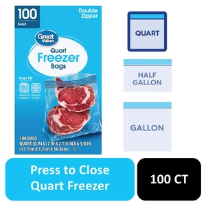 Great Value Freezer Guard Double Zipper Freezer Bags, Quart, 100 Count Great Value Freezer Guard Double Zipper Freezer Bags, Quart, 100 Count