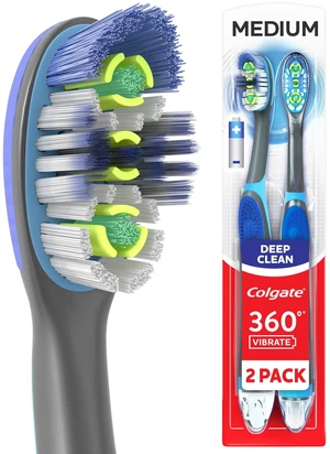 Colgate 360 Vibrate Deep Clean Battery Powered Electric Toothbrush, Medium Bristles, 2 Pack Colgate 360 Vibrate Deep Clean Battery Powered Electric Toothbrush, Medium Bristles, 2 Pack