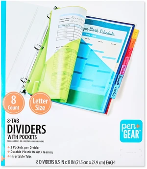 8-Tab Dividers with Pockets, Pen+Gear, Vibrant Color 8-Tab Dividers with Pockets, Pen+Gear, Vibrant Color