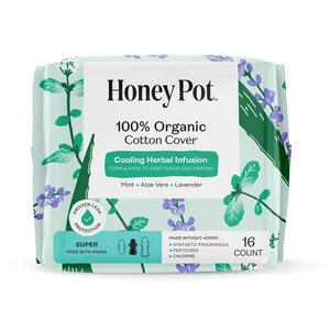 Honey Pot Super Pads, 100% Organic Cotton Cover, Cooling Herbal Infusion, 16 Count Honey Pot Super Pads, 100% Organic Cotton Cover, Cooling Herbal Infusion, 16 Count