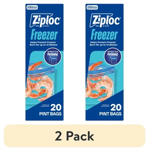 Ziploc Pint Freezer Food Storage Bags, 2 Pack, 20 Count, Grip 'n Seal Technology, Zipper Ziploc Pint Freezer Food Storage Bags, 2 Pack, 20 Count, Grip 'n Seal Technology, Zipper