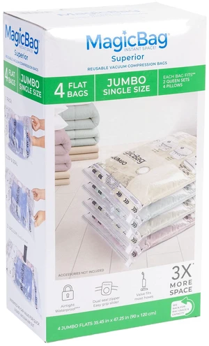 MagicBag Jumbo Vacuum Storage Bags, 4-Pack Flat Compression for Bedding, Space Saving & Airtight MagicBag Jumbo Vacuum Storage Bags, 4-Pack Flat Compression for Bedding, Space Saving & Airtight