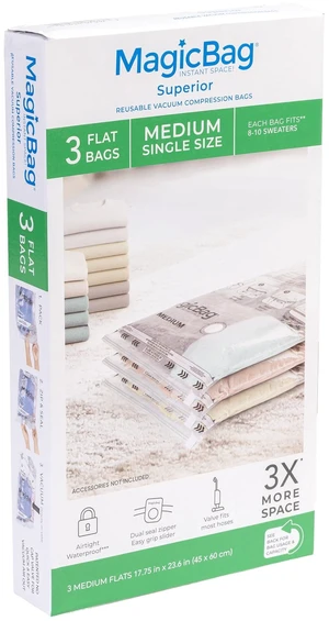 MagicBag Medium Vacuum Storage Bags 3 Pack, Flat Compression Bags for Clothing, Space Saving & Airtight MagicBag Medium Vacuum Storage Bags 3 Pack, Flat Compression Bags for Clothing, Space Saving & Airtight