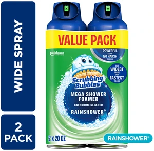 Scrubbing Bubbles Mega Shower Foamer Aerosol, 20 oz, 2 Pack, Tough Foaming Bathroom, Tile, Shower & Tub Disinfectant Cleaner, Rainshower Scrubbing Bubbles Mega Shower Foamer Aerosol, 20 oz, 2 Pack, Tough Foaming Bathroom, Tile, Shower & Tub Disinfectant Cleaner, Rainshower