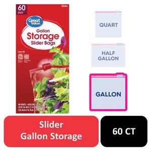 Great Value Fresh Seal Slider Zipper Storage Bags, 1 Gallon, 60 Count Great Value Fresh Seal Slider Zipper Storage Bags, 1 Gallon, 60 Count