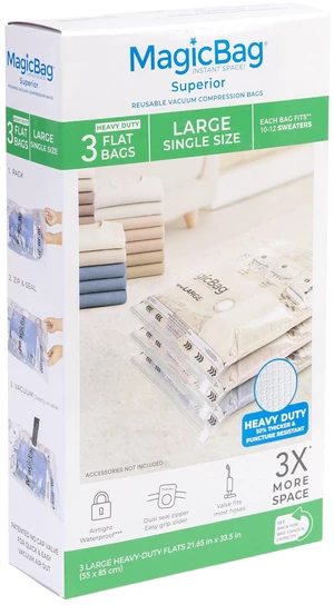 MagicBag 3 Pack Large Heavy Duty Vacuum Storage Bags, Flat Compression for Clothing, Space Saving & Airtight MagicBag 3 Pack Large Heavy Duty Vacuum Storage Bags, Flat Compression for Clothing, Space Saving & Airtight