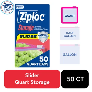 Ziploc Slider Quart Food Storage Bags with Power Shield Technology, Zipper, 50 Count Ziploc Slider Quart Food Storage Bags with Power Shield Technology, Zipper, 50 Count