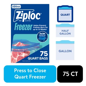 Ziploc Brand Freezer Food Storage Bags, Grip 'n Seal Technology, Quart, 75 Count Ziploc Brand Freezer Food Storage Bags, Grip 'n Seal Technology, Quart, 75 Count