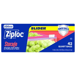 Ziploc Slider Quart Storage Bags, Power Shield Technology, Expandable Bottom, 42 Count Ziploc Slider Quart Storage Bags, Power Shield Technology, Expandable Bottom, 42 Count