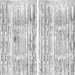 2 Pack Silver Foil Curtain Party Streamers with Metallic Tinsel Fringe Photo Booth Backdrop for Birthday Wedding Engagement Baby Shower Bachelorette Christmas Holiday Cel 2 Pack Silver Foil Curtain Party Streamers with Metallic Tinsel Fringe Photo Booth Backdrop for Birthday Wedding Engagement Baby Shower Bachelorette Christmas Holiday Cel