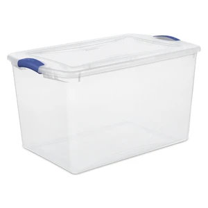 Sterilite 66 Quart Large Latching Storage Bin, Clear Plastic with Latch Lid, Blue Sterilite 66 Quart Large Latching Storage Bin, Clear Plastic with Latch Lid, Blue