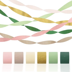 6 Rolls Crepe Paper Streamers - Grass Green, Gold, Pink, Olive Green, Beige, Khaki, Party Decorations for Birthday Wedding 6 Rolls Crepe Paper Streamers - Grass Green, Gold, Pink, Olive Green, Beige, Khaki, Party Decorations for Birthday Wedding
