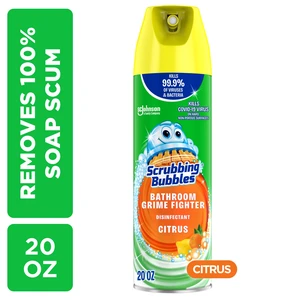 Scrubbing Bubbles Disinfectant Bathroom Shower and Tub Cleaner Grime Fighter Aerosol Spray, Citrus, 20 oz Scrubbing Bubbles Disinfectant Bathroom Shower and Tub Cleaner Grime Fighter Aerosol Spray, Citrus, 20 oz