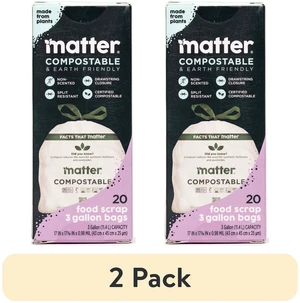 Matter Compostable 3-Gallon Drawstring Food Scrap Bags, 2 Pack, 20 Count Matter Compostable 3-Gallon Drawstring Food Scrap Bags, 2 Pack, 20 Count