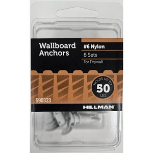 Hillman #6 Drywall Anchor Screws, Nylon, Pan Head Phillips, 50lb, White, 8 Pack Hillman #6 Drywall Anchor Screws, Nylon, Pan Head Phillips, 50lb, White, 8 Pack