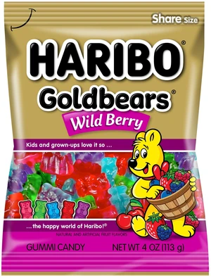 HARIBO Goldbears Wild Berry Gummy Candy, 4 oz, Peg Bag HARIBO Goldbears Wild Berry Gummy Candy, 4 oz, Peg Bag