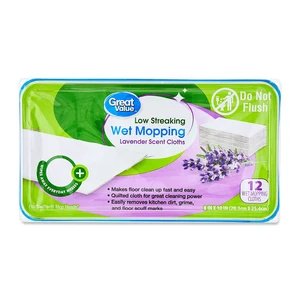 Great Value Low Streaking Wet Mopping Cloths, Lavender Scent, 12 Count Great Value Low Streaking Wet Mopping Cloths, Lavender Scent, 12 Count