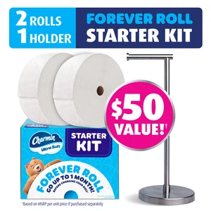 Charmin Ultra Soft Forever Roll Starter Kit Toilet Paper, 2-Ply, 2 Rolls, 1 Holder Charmin Ultra Soft Forever Roll Starter Kit Toilet Paper, 2-Ply, 2 Rolls, 1 Holder